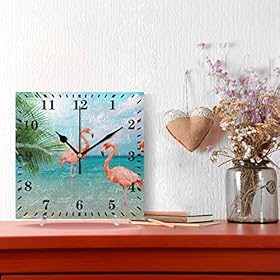 Wall Clock Flamingo Beach Decorative Haning Clock Silent Non Ticking Square Clock for Living Room Kitchen Bedroom 51bprY1aXeL
