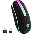 KARFUN Wireless Mouse, Backlit LED Portable Slim Computer Mouse for Laptop, PC, Computer, MacBook, iPad, Chromebook, Notebook, 2.4G Rechargeable Wireless Mouse (Black) (Black-Transparent Nose)