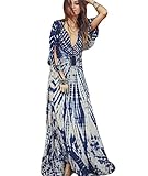 Women's V Neck Bohemian 3/4 Sleeve Wrap Maxi Dress