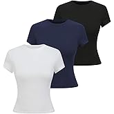 SOLY HUX Women's 3 Pack T Shirt Crew Neck Short Sleeve Tee Slim Fitted Casual Summer Basic Tops