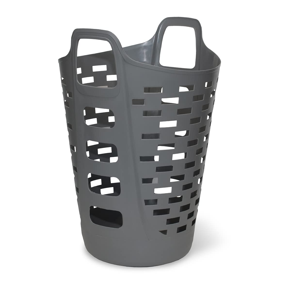 Clorox Flexible Laundry Basket - Tall Plastic Hamper for Clothes, Bedroom, and Storage - Portable Round Bin with Carry Handles, 2 Bushel, Grey