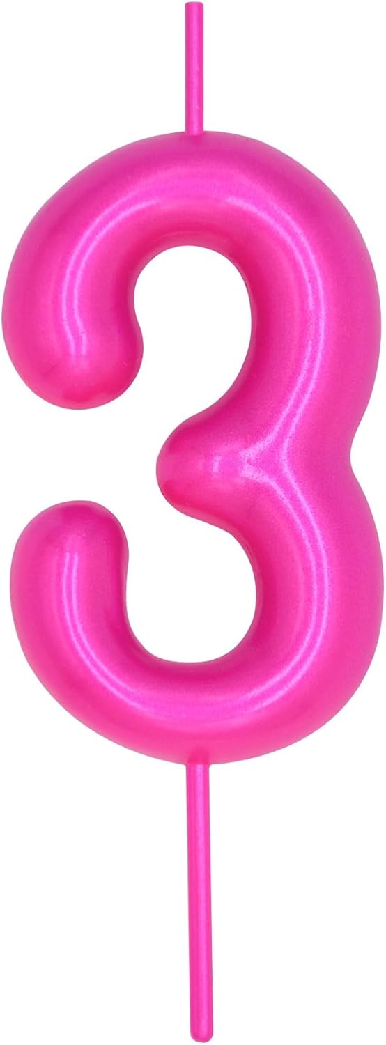 Candles & Holders - DERVENTA Birthday Candles Numbers Pink 2.36 inch Party Cake Topper 1 Piece (Number 3 Pink)