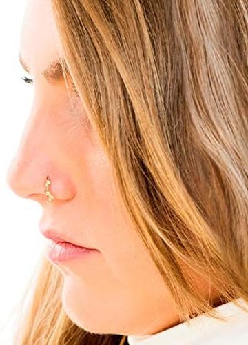 Unique Nose Ring, 14K Solid Yellow Gold Nose Piercing, Twigs Shaped, Indian Style, 20g, Handmade Body Jewelry