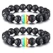 Nanafast LGBT Pride Relationship Rainbow Bracelet Lava Rock/Tiger Eye Stone Bead Bracelets For Gay Lesibian Black 2 Pcs