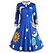 ZAFUL Women's Vintage Peter Pan Collar Planet Print A Line Flare Party Dress Blue