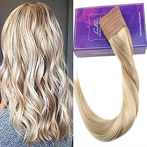 LaaVoo Secret Halo Human Hair Extensions Highlight Ash Blonde Mixed Bleach Blonde Halo Hairpiece with Fish Line Highlight Halo Hair Extensions Straight Halo Couture Hair Extensions Invisible 80g 18" - Thumbnail 7