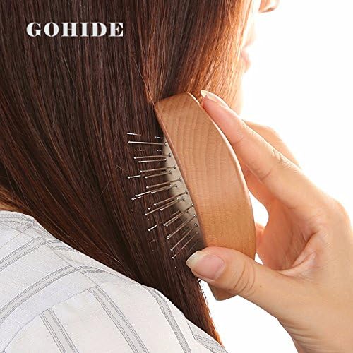 Gohide A Natural Wood Hiar Brush Convenient Hairdressing Hair Brush Comb Professional Detangler Hair Brush Detangle Comb Anti-Static Styling Tools(Suitable for Long Hair)-L 9.5cm,W 6.5cm,H 5.0cm XZX