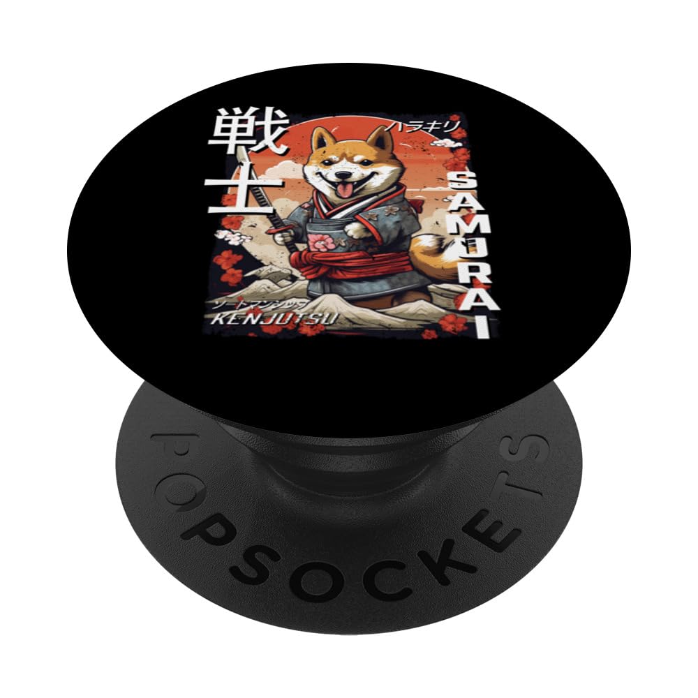 Cute Samurai Dog Warrior Japanese Ninja Dog Kawaii PopSockets Swappable PopGrip