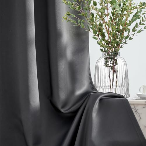 TOPICK Curtains with Eyelets, Window Decoration, Blackout Curtains, 245 x 140 cm, Set of 2 Blackout Curtains, Bedroom Curtains, Opaque, Living Room, Dark Grey
