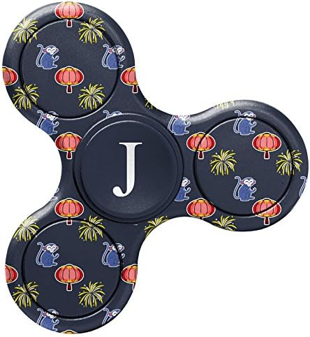 [ J - INITIAL ] Name Monogram Fidget Toy EDC Hand Spinner Stress Reducer Relieve Anxiety [ Purple Asian Monkey Pattern ]