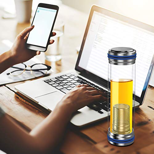 BINE 14oz Glass Tea Infuser Bottle Tumbler Strainer for Loose Leaf, Herbal, Green or Ice Tea Cold Brew Coffee Mug or Fruit Infusion Hot or Cold Water Travel Bottle Free Travel Sleeve - Thumbnail 4