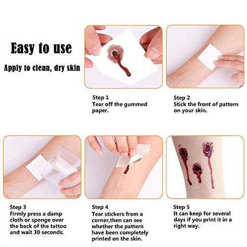 300+ Halloween Scar Temporary Tattoos - Vampire Zombie Party Supplies Decorations Bloody Cosplay Props - Realistic Fake Injury Wound for Halloween Costume Accessories(48 Sheets) - Thumbnail 2