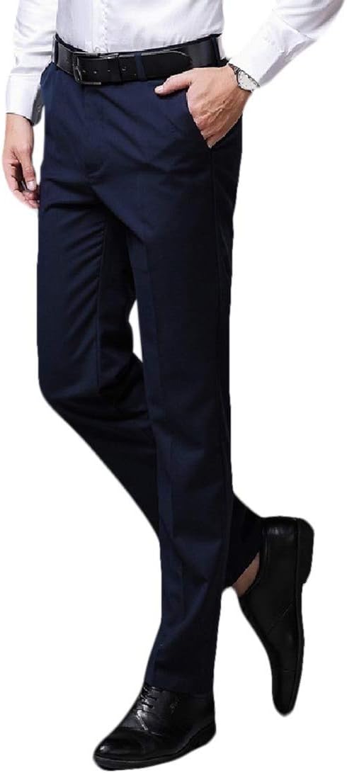 CuteRose Men Business Simple Pockets Easy Care Straight Plain-Front Dress Pant