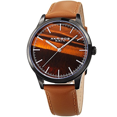 Akribos XXIV Men's Black Case with Tiger Eye Dial on a Cognac Brown Genuine Leather Strap Watch AK937TN