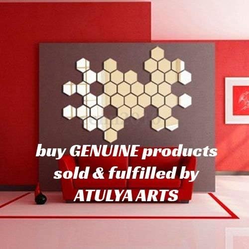 Atulya Arts Hexagon 3D Acrylic Mirror Wall Sticker (Golden) - Pack of 28