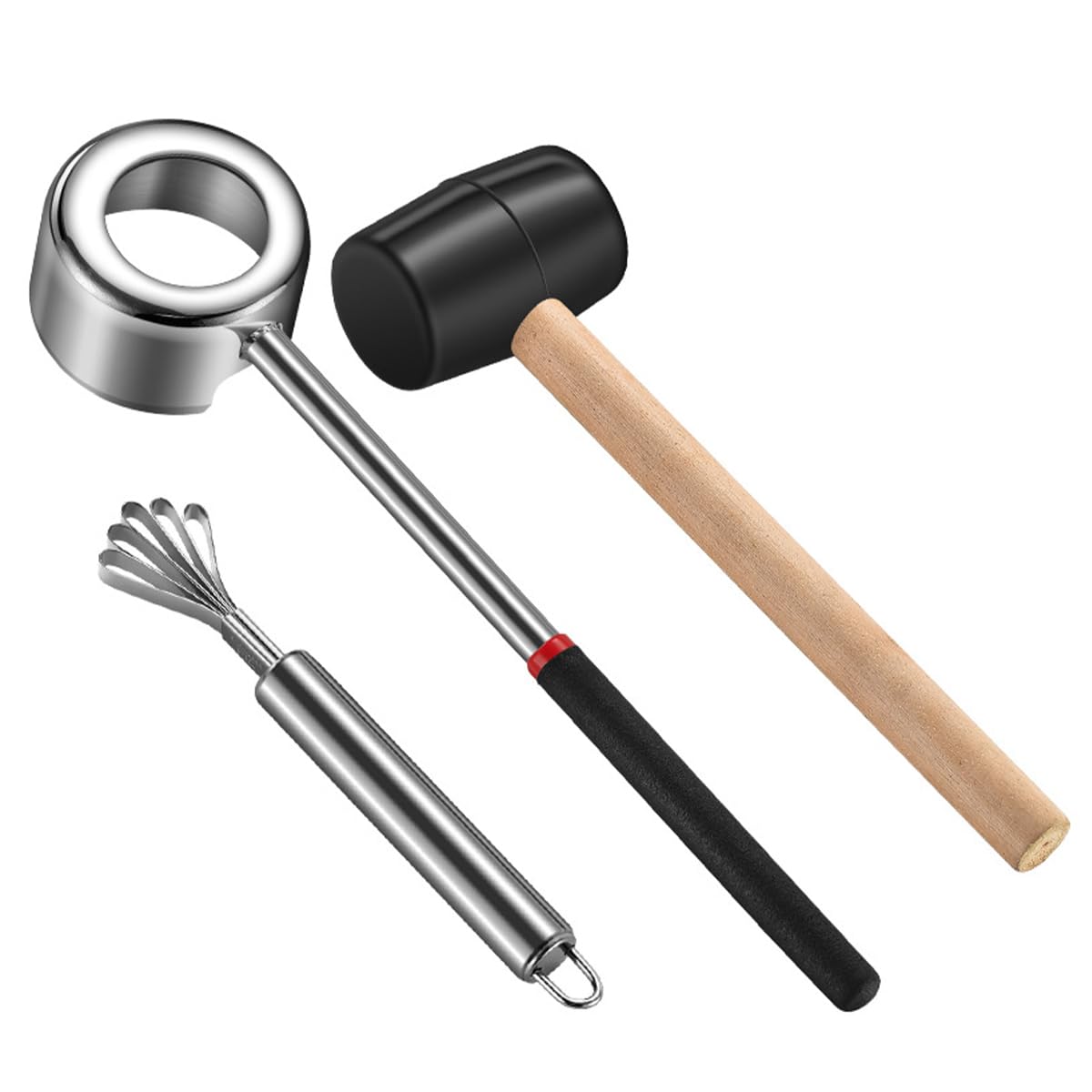Tiardey 3 Pcs Coconut Opener Tool Set, Coconut Shell Puncher,Rubber Hammer with Wood Handle, Silicone Mat Shockproof
