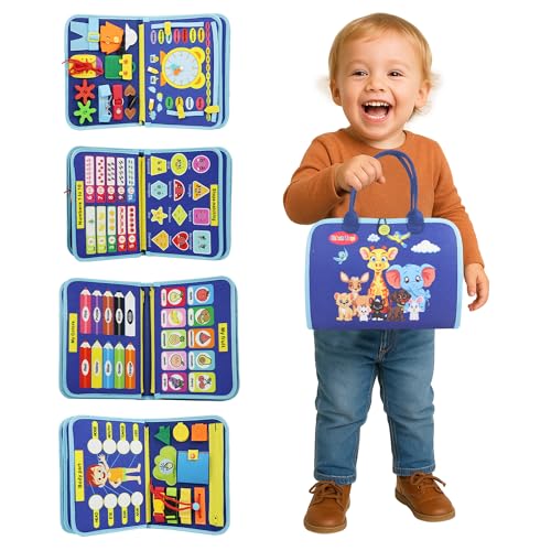 Montessori Busy Board - Ideal Busy Book Toddler Toys & Gifts for Boys & Girls, Toddler Travel Essential for Airplane & Car, Sensory Toys, Great for Baby Gifts for Boys