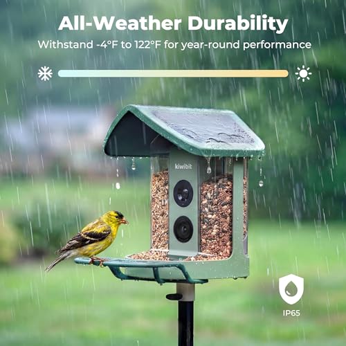 Kiwibit Solar Smart Bird Feeder with Camera, AI Bird Species Identification, 8MP Photos, 4K UHD Video Live Stream Wild Bird House Feeders for Outdoors, Birdwatching Gifts for Bird Lovers, Green