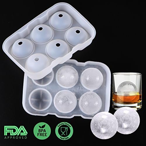 VOCOO Ice Ball Mold Food-Grade Silicone Tray - Whiskey Ice Ball Maker - 6 Sphere Round For Chilling Whiskey Glasses, Iced Coffee, Cocktail, Beverages and More