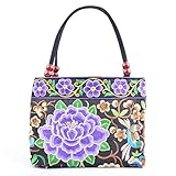 Vintage Embroidery Boho Womens Handbag Mandala Flower Embroidered Shoulder Bag (Purple)