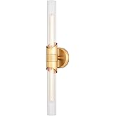 VAXCEL Webster 2-Light 4.75 inch Wide Natural Brass Gold Contemporary Bathroom Vanity Lighting Fixture, Clear Glass Shade, Di
