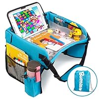 [New Version] Car Seat Organizer Kids Travel Tray for Kids Toddlers Activities in Car Seat, Stroller, Airplane | Touch Screen iPad Holder | Waterproof Dry Erase Top | Side Pocket & Water Bottle Holder