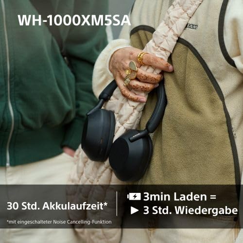 WH-1000XM5 SA inkl. Leichter Schutzhülle, Kabelloser Premium-Kopfhörer mit Noise Cancelling, Bluetooth, kristallklare Anrufqualität, Hi-Res-Audio, bis zu 30 Std Akkulaufzeit, iOS & Android - Schwarz 7