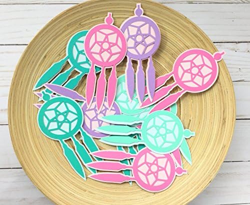12 Dreamcatchers (5.5") and 50 Feathers (3.5") Confetti (Pink, Mint, Teal, Purple)