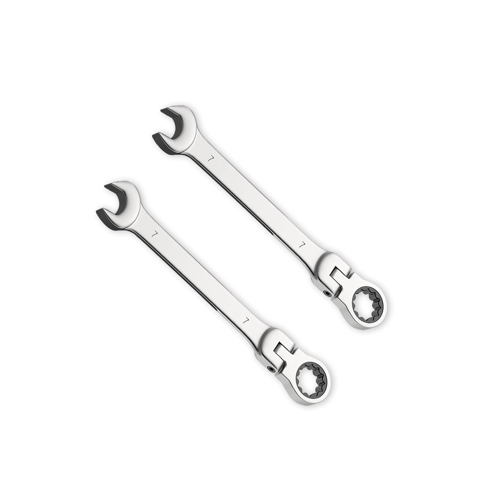 Leliafleury 2pcs 7mm Ratchet Spanner Flex-Head, Combination Wrench, Polished CR-V Chrome Vanadium Steel Metric Spanner, 72-Tooth, Box and Open End Ring Ratcheting Spanner Tool for Home Bicycle