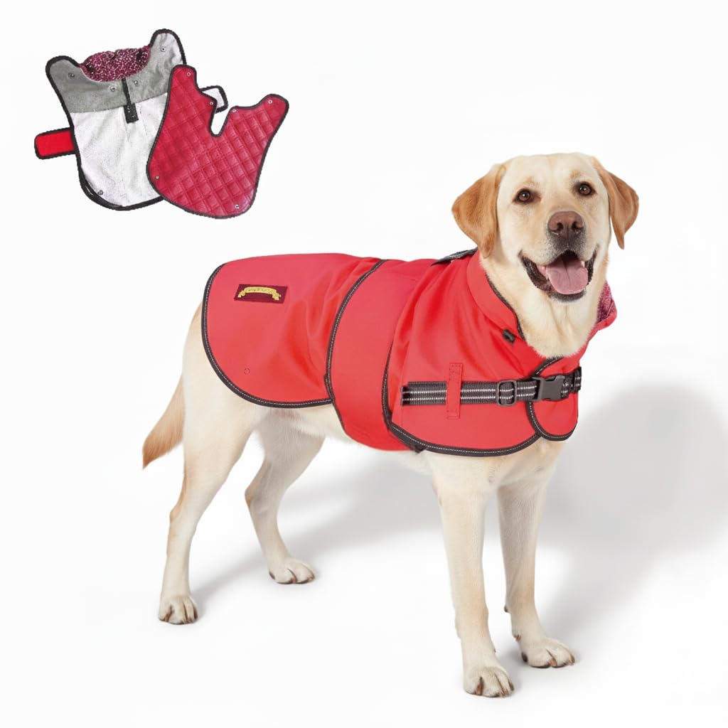 TAIL BLAZERS™ All Seasons Quality Waterproof Dog Coat with Harness Hole. Detachable Quilted Liner, Adjustable, Reflective Dog Raincoat. 2 in 1 Dogs Jacket. Dogs Coats Waterproof. S Red