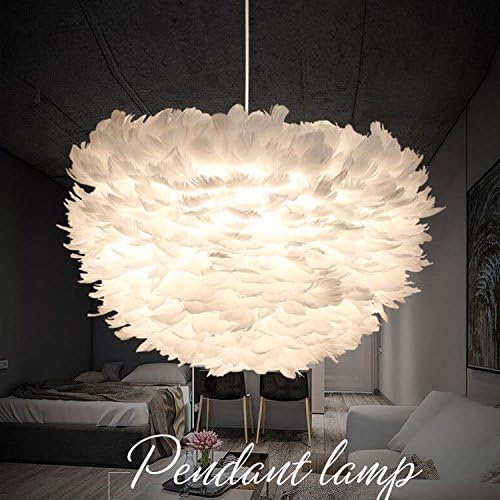 Modern Feather Shade Ceiling Lamp Pendant Ceiling Light Decor for Bedroom (White, 14.2 inches)
