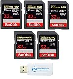 SanDisk 32GB (Five Pack) SD HC Extreme Pro Memory Card works with Digital DSLR Camera SDHC 4K V30 UHS-I (SDSDXXG-032G-GN4IN) with Everything But Stromboli (TM) Combo Reader