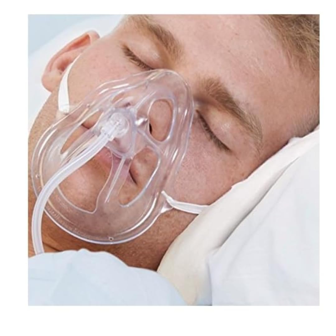 Southmedic OxyMask Open Oxygen Mask with 7 Foot Tubing, Model OM-1125-8, Clear Lightweight Design for Patient Comfort, Accurate Oxygen Delivery System