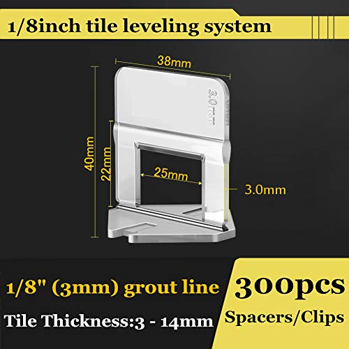 Tile Leveling System DIY Tiles Leveler Spacers 1/8 Inch - 300-Piece Leveling Spacer Clips Plus 100-Piece Reusable Wedges With Portable Box (1/8inch, 300CLIP+100WEDGE)