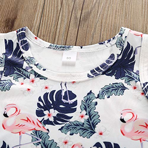 Toddler Baby Girl Flamingo Outfits Palm Print Vest Tank Top+Bows Waistband Shorts Pants Summer Outfits Set (Flomingos Brown, 4-5 Years) - Thumbnail 3
