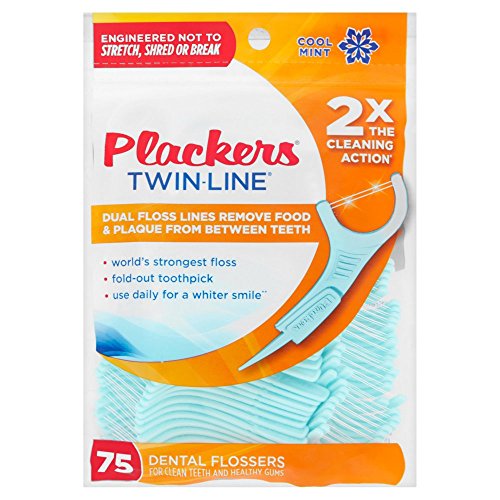 PLACKERS Dental Flossers, Twin-Line Advanced Cleaning, Mint Flavor 75 ea (Pack of 7)