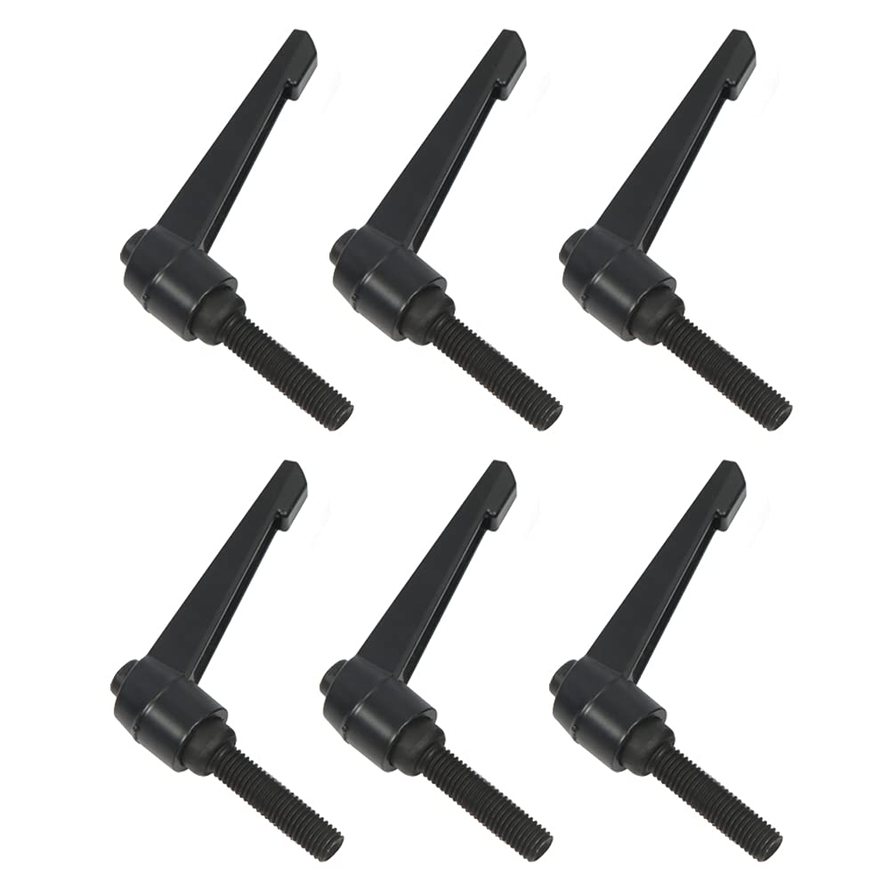 SRunDe 6 Pcs M6 Adjustable Clamping Lever Thread Fixing Handle External Thread Adjustable Black Metal Machine Knobs Male Thread Adjustable Handle for Packaging Machinery Equipment (25MM)