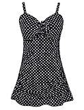 Septangle Women's One Piece Polka Dot Body Shaping Ruffled Hem Swimdress