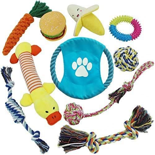 Pet Crony 10 Pack Dog Toy Set include Puppy Rope Toys, Squeaky Toys, Interactive Toys, Ball Toys for Small and Medium Dogs