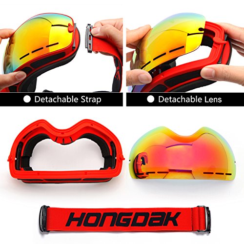 Hongdak Ski Goggles, Snowboard Goggles UV Protection, Snow Goggles Helmet Compatible for men women boys girls kids, Anti fog OTG