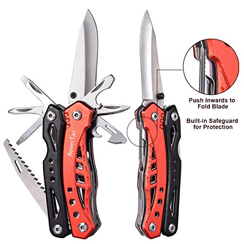 12 in 1 Multitool Pliers RoverTac Pocket Knife with Durable Nylon Sheath, Pocket Multitool with Pliers, Bottle Opener, Screwdriver, Saw-Perfect for Outdoor, Survival, Camping, Fishing, Hiking