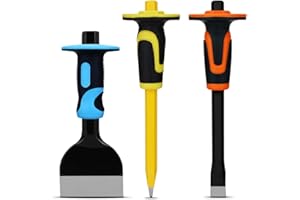 HEAR XSUS Heavy-Duty Masonry Chisel Set with Hand Protection, Suitable for Concrete and Bricks, Equipped with a Protective Handle, for Cleaning, Demolition (flat/pointed/brick chisels)