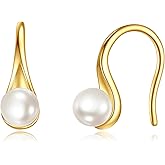 14K Gold AAA Freshwater Pearl Earrings Solid Gold Dangle Drop 6MM Pearl Earrings Jewelry Gifts for Women Girls