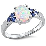 Lab Created White Opal & Blue Sapphire .925 Sterling Silver Ring Sizes 4-12 (7)