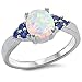 Oxford Diamond Co Lab Created White Opal & Blue Sapphire .925 Sterling Silver Ring Sizes 4-12 (10)