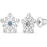 In Season Jewelry Cubic Zirconia Snowflake Earrings - 925 Hypoallergenic Sterling Silver Earrings for Girls with Safety Screw Backs - Safe & Comfortable for Toddlers, Kids & Little Girls