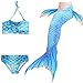 Newland 3 Pcs Girls Swimsuit Mermaid Tails for Swimming Princess Bikini Bathing Suit Set for 3-12Y (140CM(9-10Y)-Size XXL, Blue)