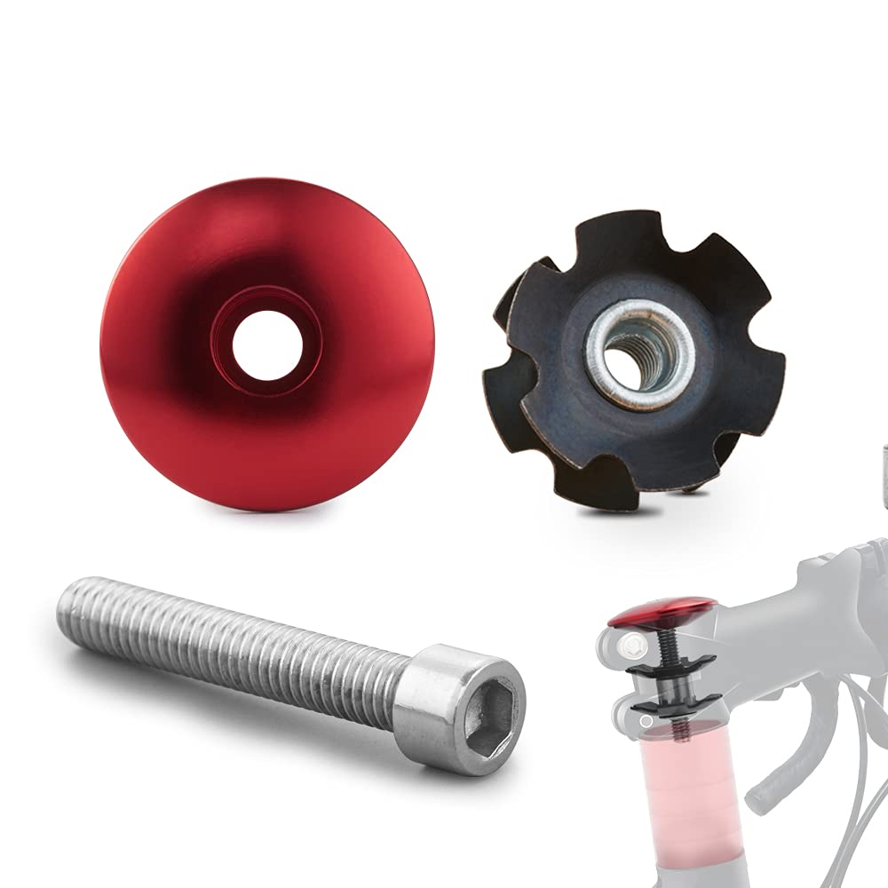 baluoqi Bike Headset Top Cap Aluminum Alloy Headset Star Nut Stem Cap Fits 1-1/8" Stems and Forks(Red)
