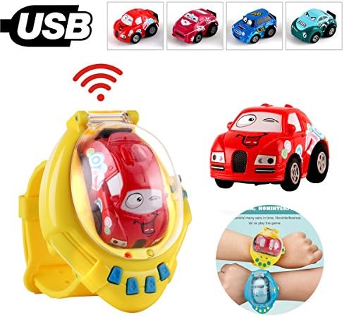 Delling DE1322 Mini Cartoon RC Cars, Portable 2.4Ghz Radio Watch Remote Control Car with Gravity Sensor, Swing Adjust Speed &amp; 6 Ways All Rounder, USB Charge for Kid Toys, Boys &amp; Girls (Red)