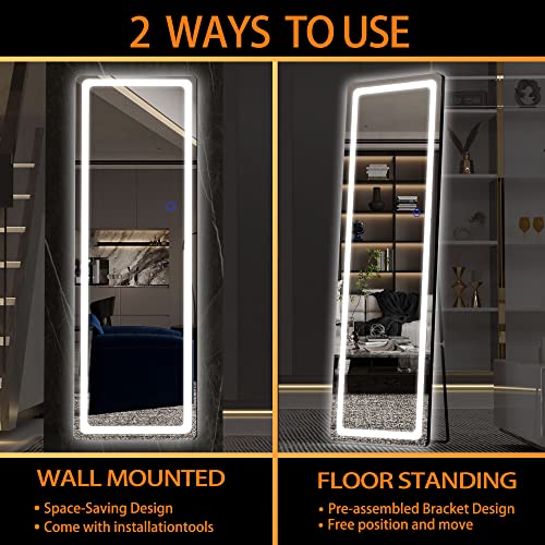 Hasipu Full Length Mirror with Lights, 56" x 16" Lighted Floor Standing